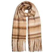 Dents Plaid Check Blanket Tassel Scarf - Camel Beige