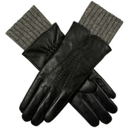 Dents Tamara Knitted Cuff Leather Gloves - Black/Charcoal