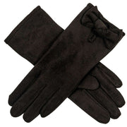 Dents Velour Lined Faux Suede Bow Gloves - Black/Black