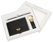 Alice Wheeler London Bow Card Holder Key Ring and Pen Luxury Gift Set - Black