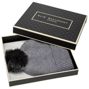 Elie Beaumont Knitted Weave Pom Pom Hat - Grey