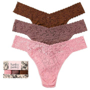 Hanky Panky Signature Lace 3 Pack Original Rise Thong - Pink Lady/Artichoke/Macchiato Brown