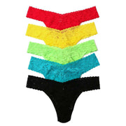 Hanky Panky Signature Lace 5 Pack Low Rise Thong - Strawberry Red/Sunkissed Orange/Lush Green