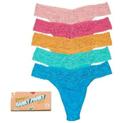 Hanky Panky Signature Lace Original Rise Matchbox Lot de 5 strings – Rose d'eau/Naples/Gingembre/Bleu écume de mer