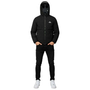Helvetica Mountain Pioneers Eyeblock Hooded Windbreaker Jacket - Black
