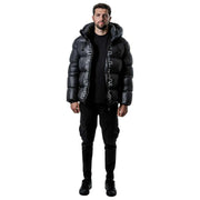 Helvetica Mountain Pioneers Silver 2 Hooded Down Jacket - Black