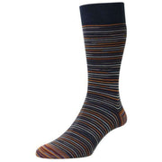 Pantherella Atolla Multi Stripe Space Dye Organic Cotton Socks - Dark Petrol/Rust