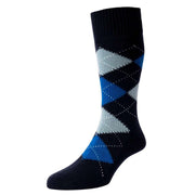 Pantherella Racton Argyle Merino Wool Socks - Navy