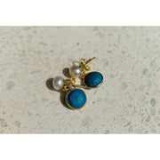 Boucles d'oreilles pendantes Perles d'Orient Bouton Perle Turquoise - Or/Blanc/Bleu Turquoise
