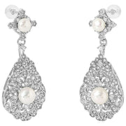 Pearls of the Orient Vintage Style Pearl Drop Earrings - White/Silver