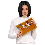 Powder Embroidered Velvet Zip Pouch - Yellow