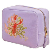 Powder Lobster Buddies Velvet Embroidered Make Up Bag - Lavender Purple