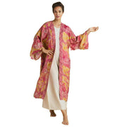 Powder Tropical Toile Kimono Gown - Pineapple Yellow/Raspberry Pink