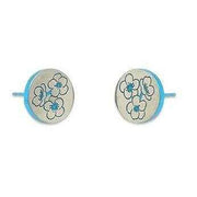 Ti2 Titanium Cherry Blossom Stud Earrings - Blue