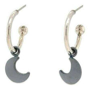 Ti2 Titanium Moon Charm Hoop Earrings - Black