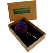 Bassin and Brown Floral Lapel Pin - Blue/Wine