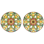 Bassin and Brown Kaleidoscope Flower Spray Cufflinks - Green/White/Orange