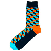 Bassin and Brown Opitical Check Socks - Blue/Orange/Black