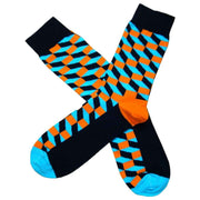 Bassin and Brown Opitical Check Socks - Blue/Orange/Black