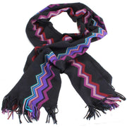 Bassin and Brown Pele Jagged Stripe Wool Scarf - Black/Purple/Pink