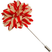 Bassin and Brown Stripe Flower Lapel Pin - Red/Beige