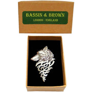 Bassin and Brown Wolf Lapel Pin - Silver