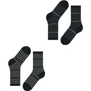 Esprit Fine Stripe 2 Pack Socks - Black