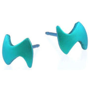 Ti2 Titanium Lightning Bolt Stud Earrings - Kingfisher Blue